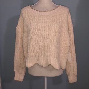 Francesca’s Ivory Rose cropped metallic cable knit sweater